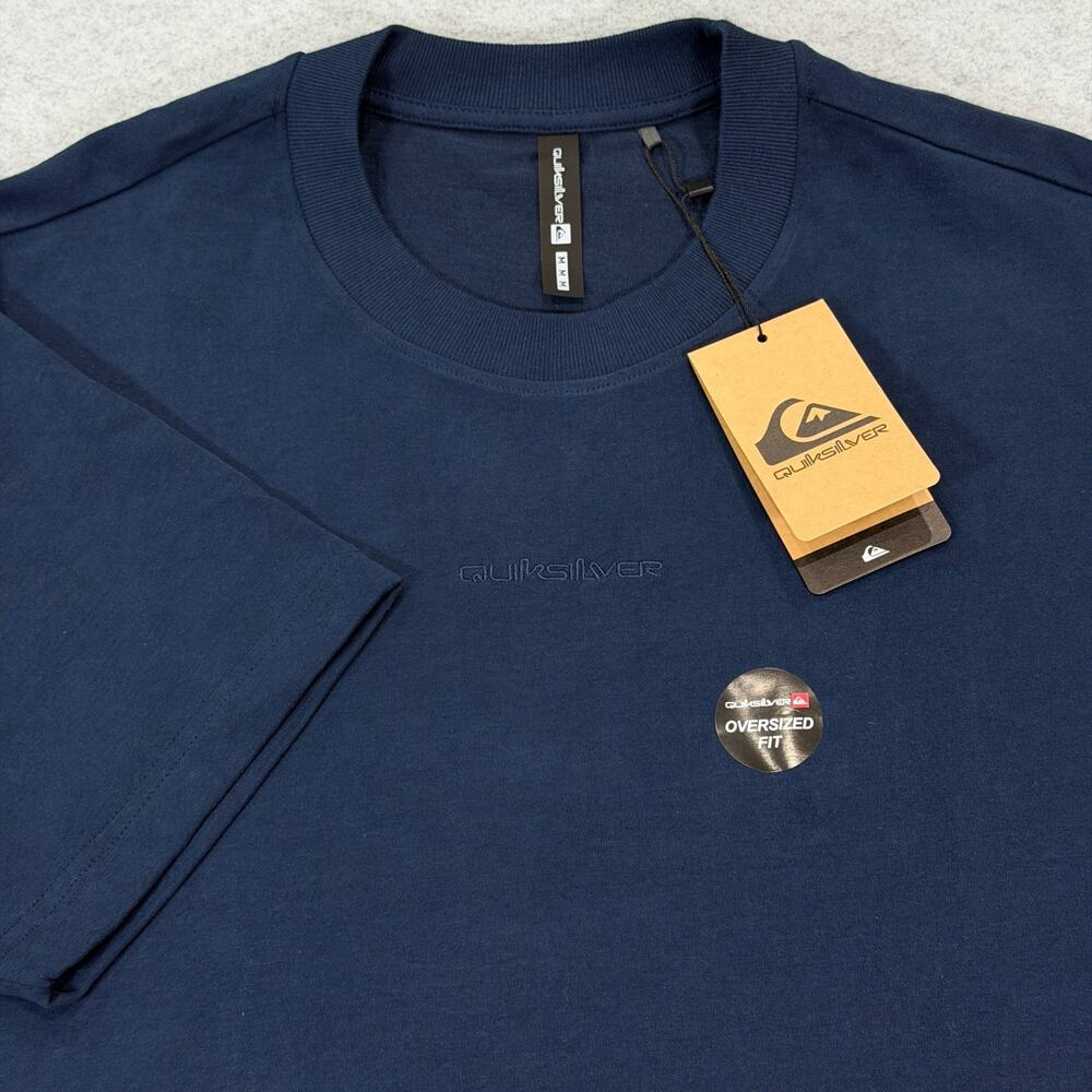 Quiksilver Mens T Shirt Size Medium M Dress Blue Oversized Embroidered Logo NWT